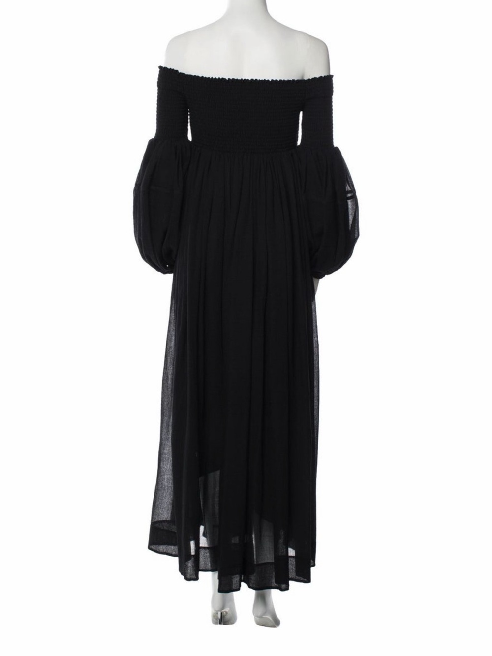 Chloé Black Long Sleeve Smocked Maxi Dress with Balloon Sleeves